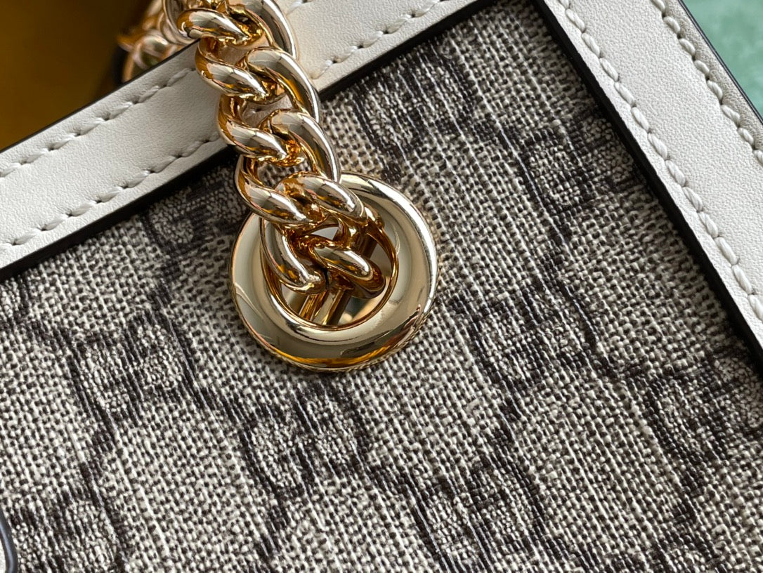 Luxury Gucci GG PADLOCK MEDIUM 26 SHOULDER BAG BEIGE CANVAS AND WHITE CALFSKIN