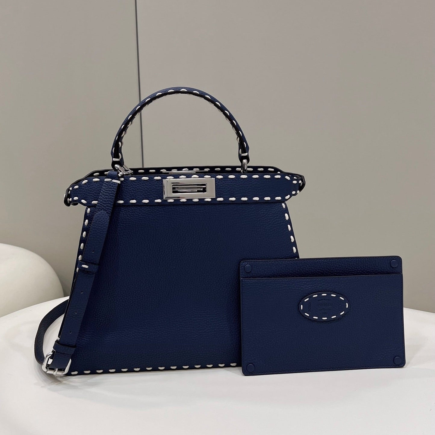 Luxury FendiPEEKABOO ISEEU 33 IN NAVY BLUE GRAINED CALFSKIN SILVER HARDWARE
