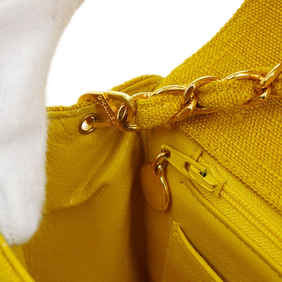 CHANEL 1991-1994 Diana Flap Medium Yellow Linen 51912