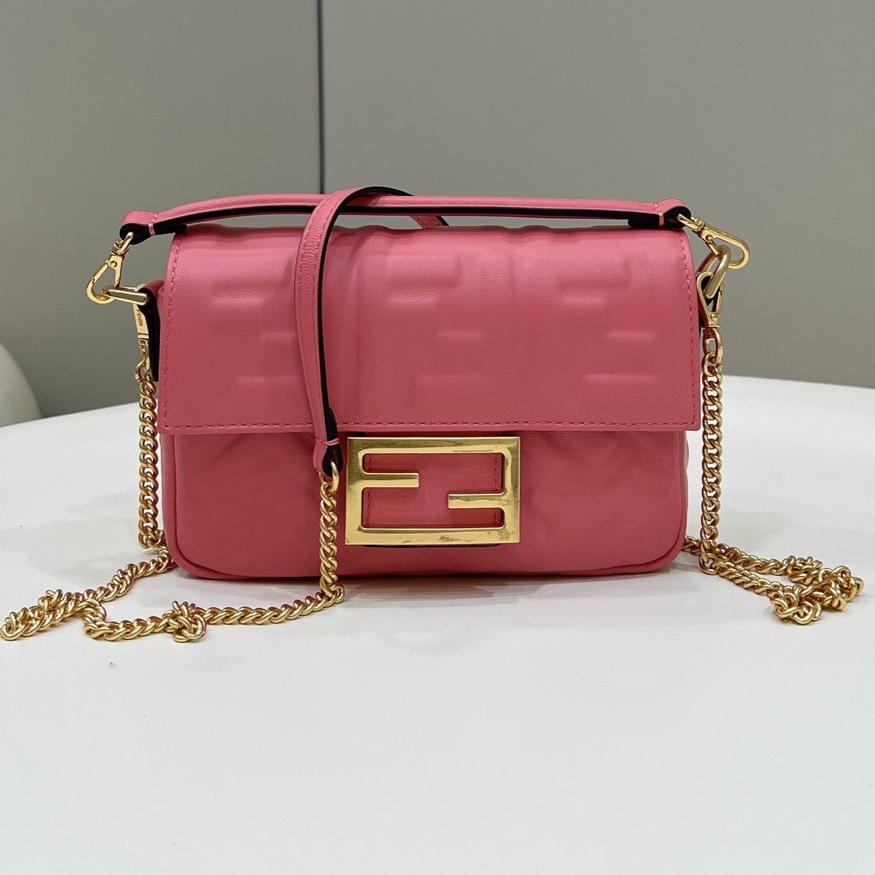 Luxury FendiBAGUETTE MINI 19 DARK PINK NAPPA LEATHER BAG WITH FF MOTIF