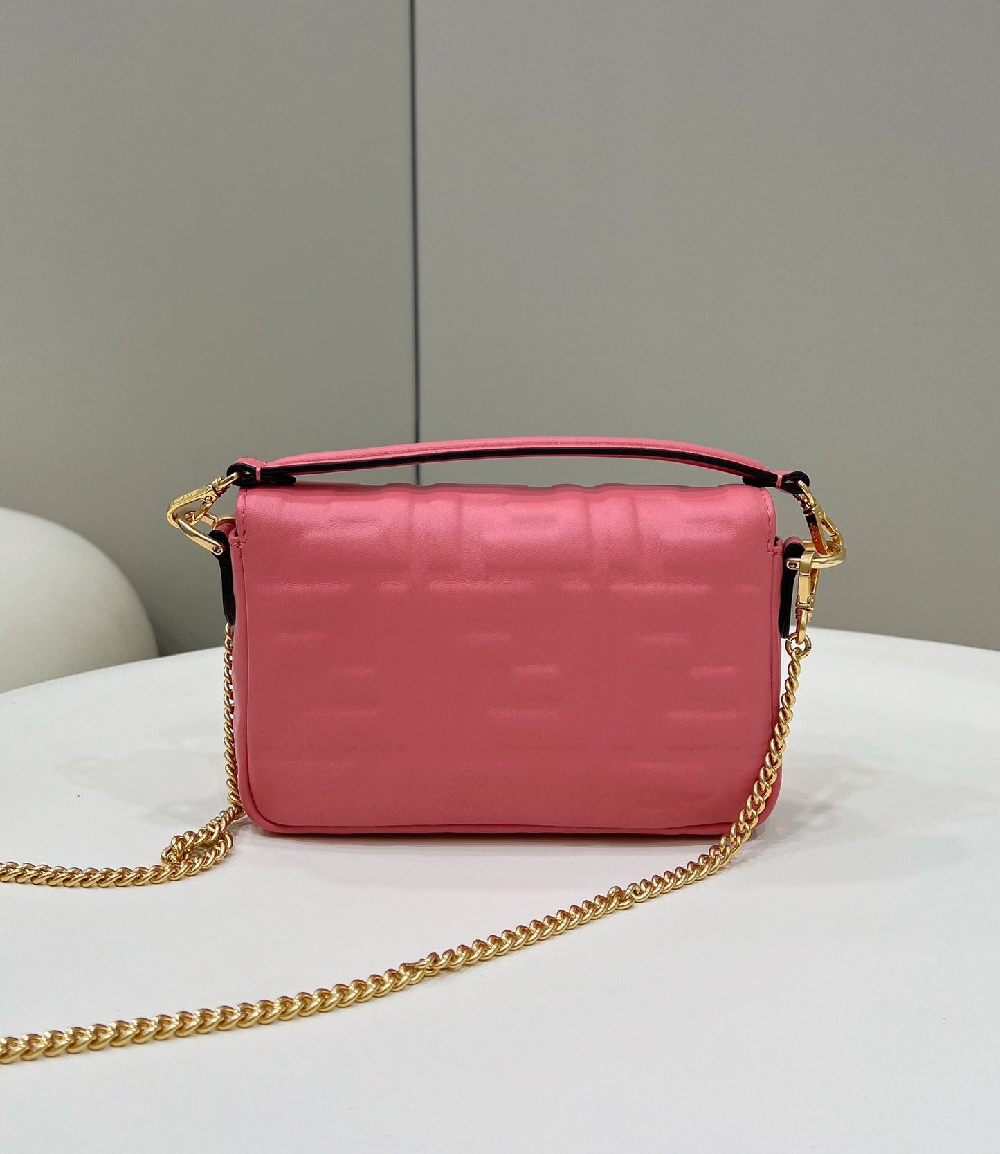 Luxury FendiBAGUETTE MINI 19 DARK PINK NAPPA LEATHER BAG WITH FF MOTIF