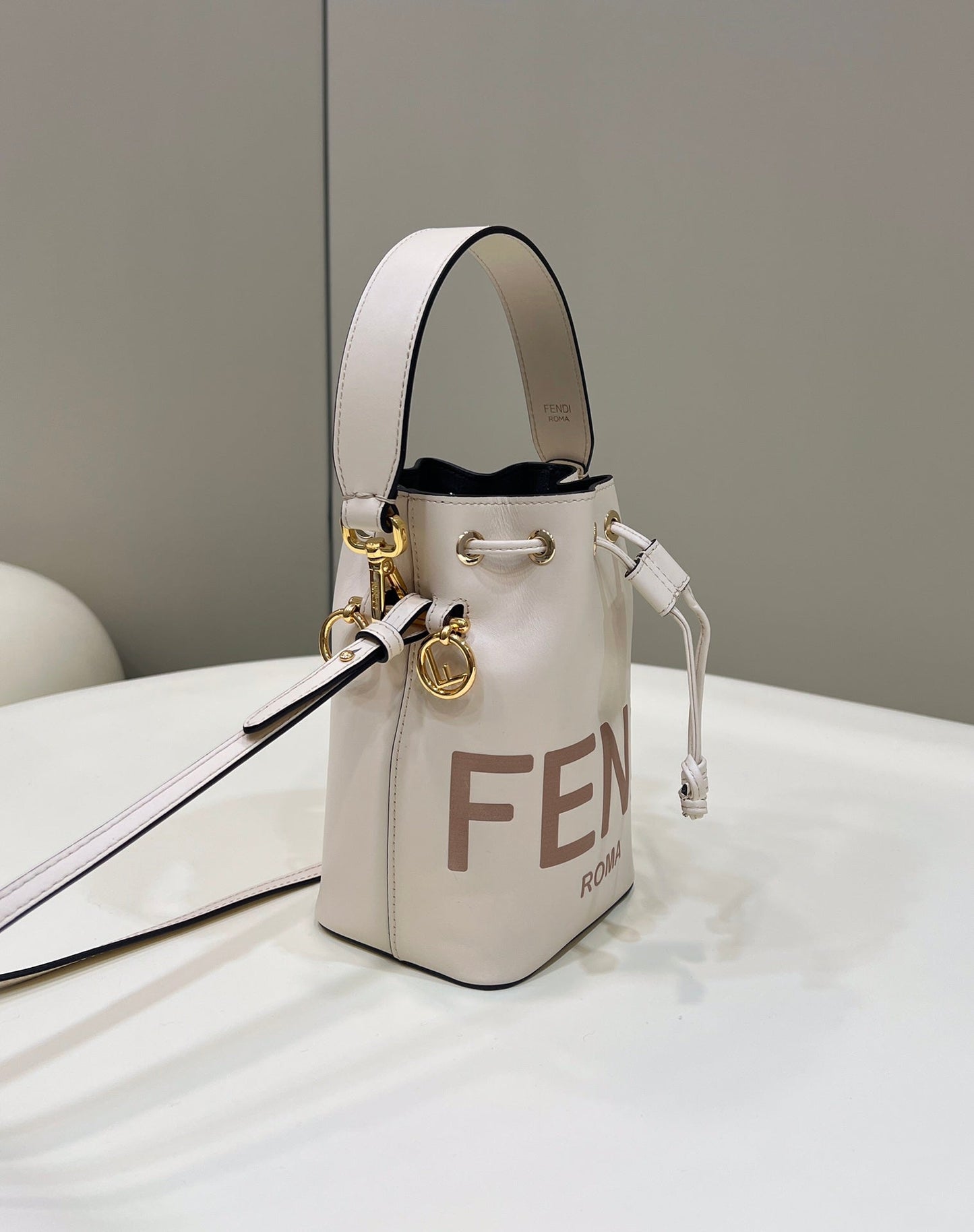 Luxury FendiMON TRESOR MINI 18 BAG IN WHITE CALFSKIN FF WITH GOLD HARDWARE
