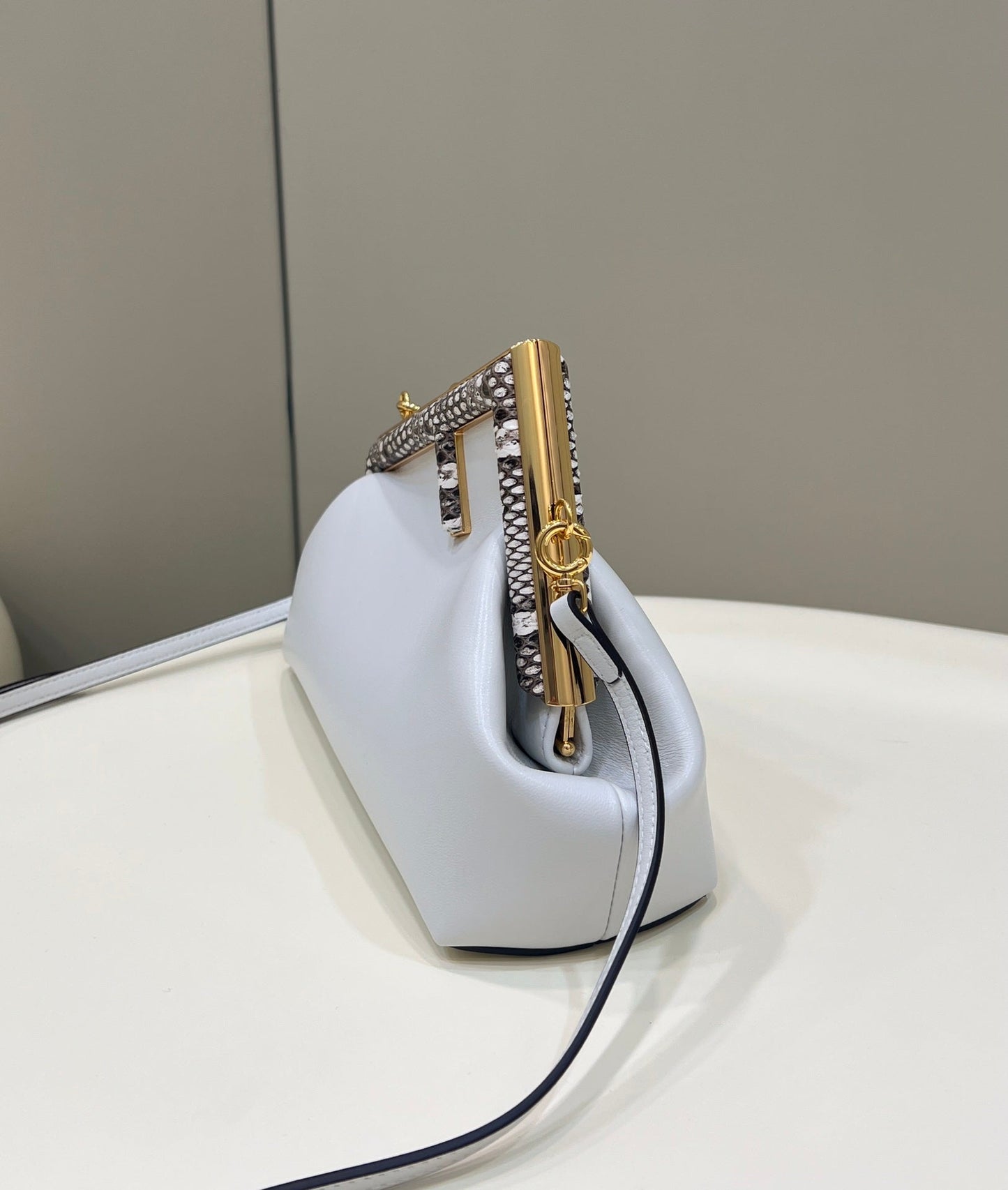 Luxury FendiLuxury FendiFIRST SMALL 26 WHITE LEATHER BAG WITH EXOTIC DETAILS
