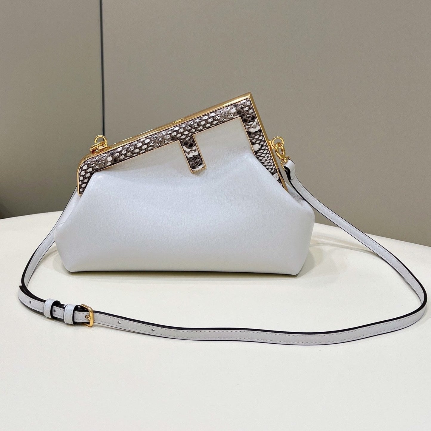 Luxury FendiLuxury FendiFIRST SMALL 26 WHITE LEATHER BAG WITH EXOTIC DETAILS