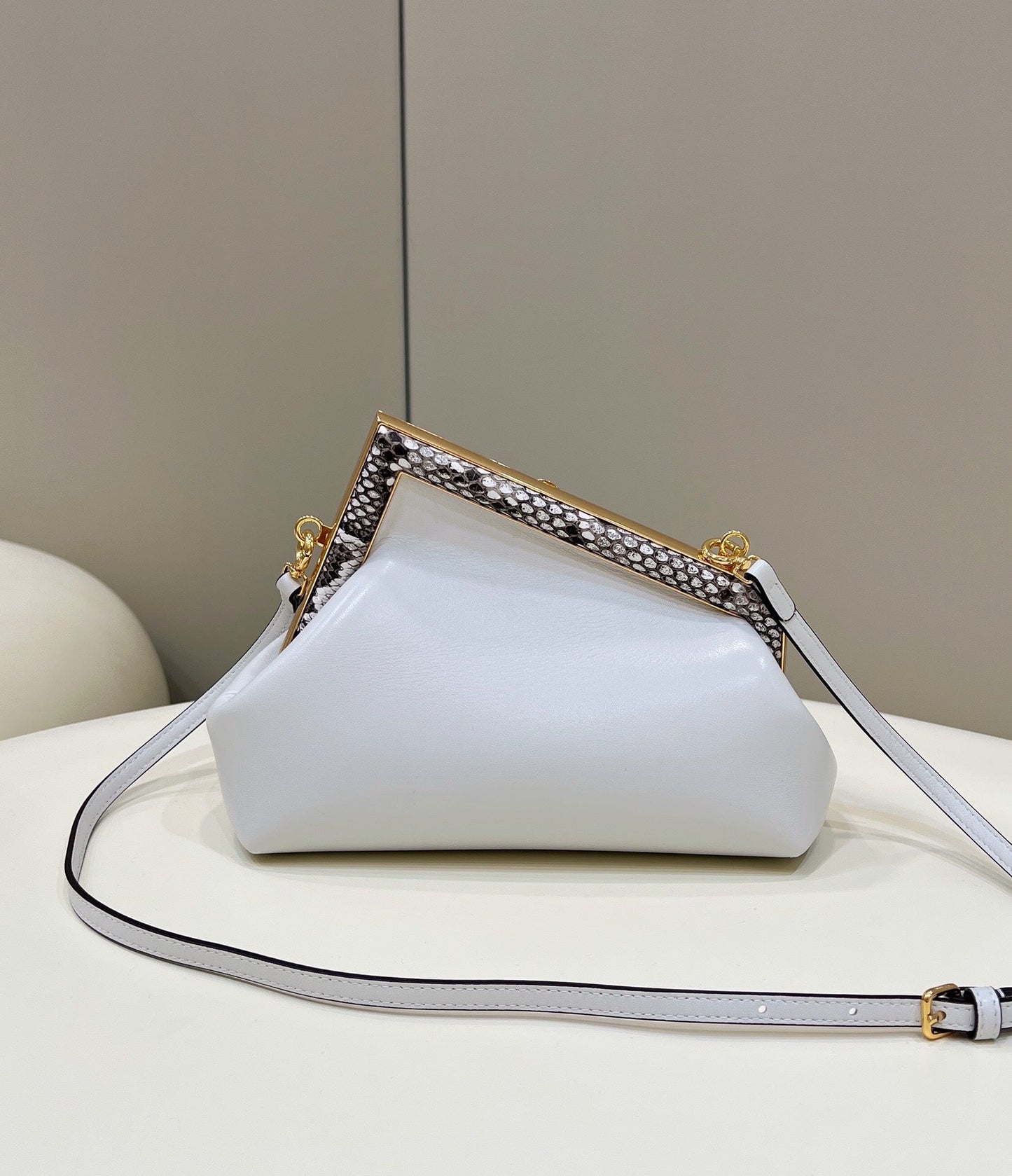 Luxury FendiLuxury FendiFIRST SMALL 26 WHITE LEATHER BAG WITH EXOTIC DETAILS