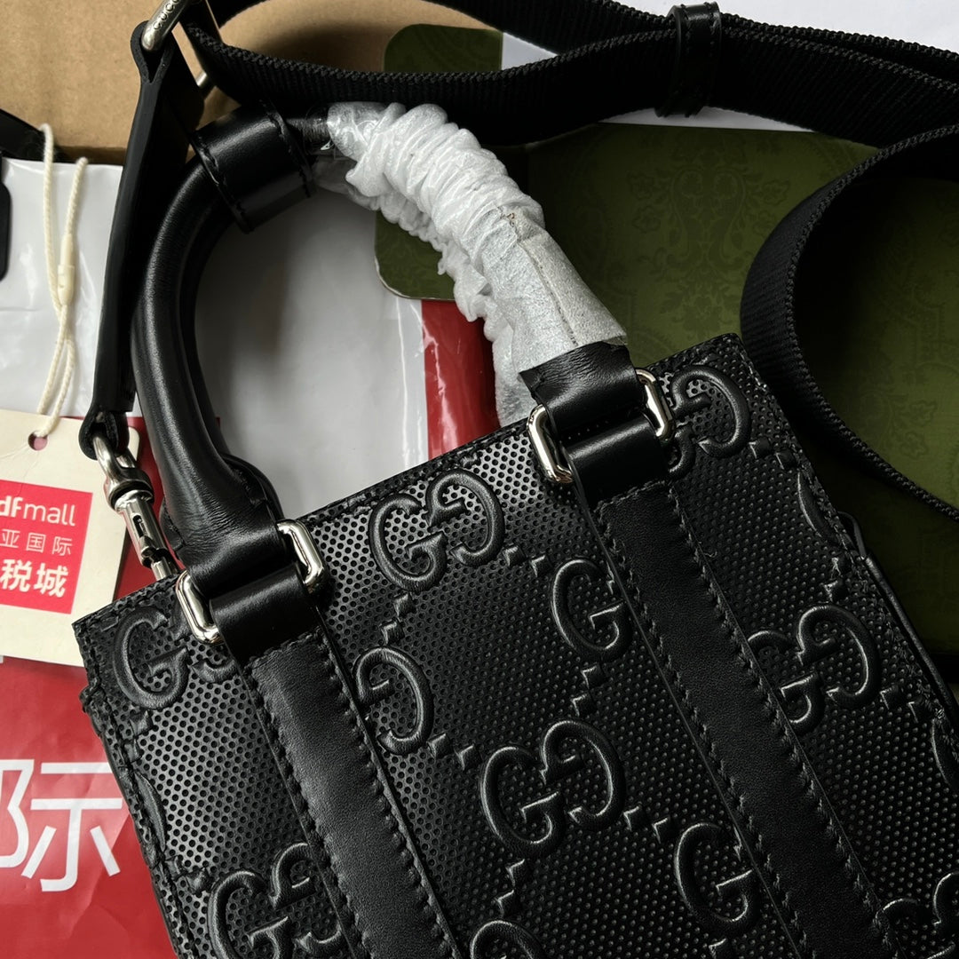 Luxury Gucci EMBOSSED TOTE BAG 20 IN BLACK CALFSKIN