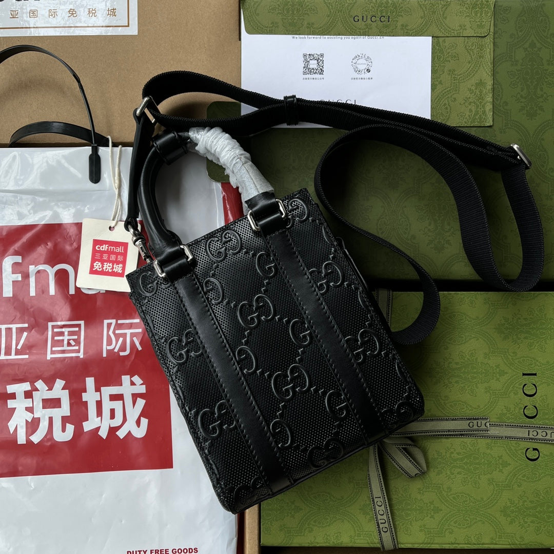 Luxury Gucci EMBOSSED TOTE BAG 20 IN BLACK CALFSKIN