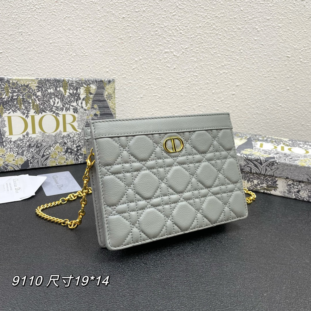Luxury DiorCARO POUCH 19 BAG IN GREY CALFSKIN