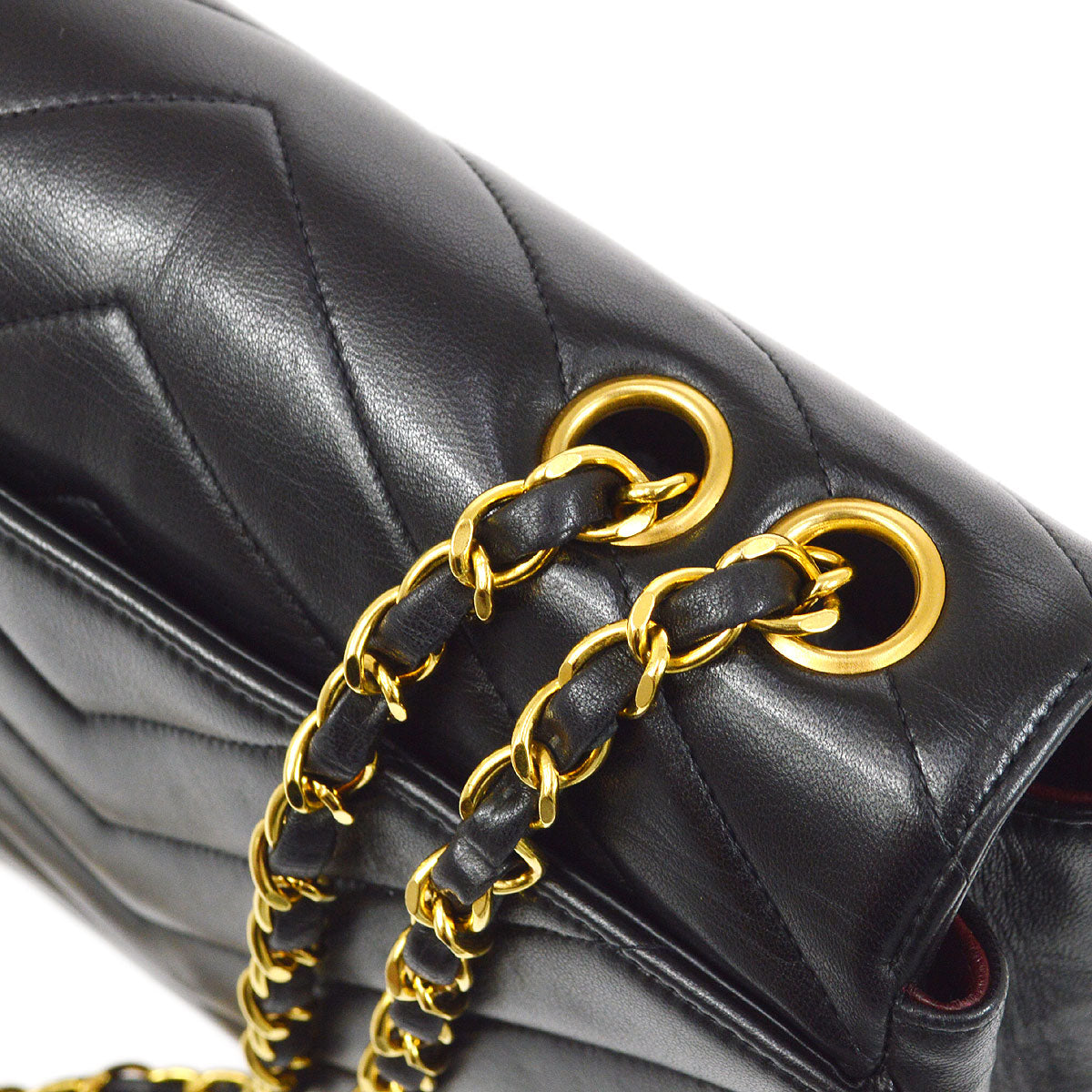 CHANEL★ 1991-1994 Black Lambskin Chevron Letter Flap Bag Small 14355