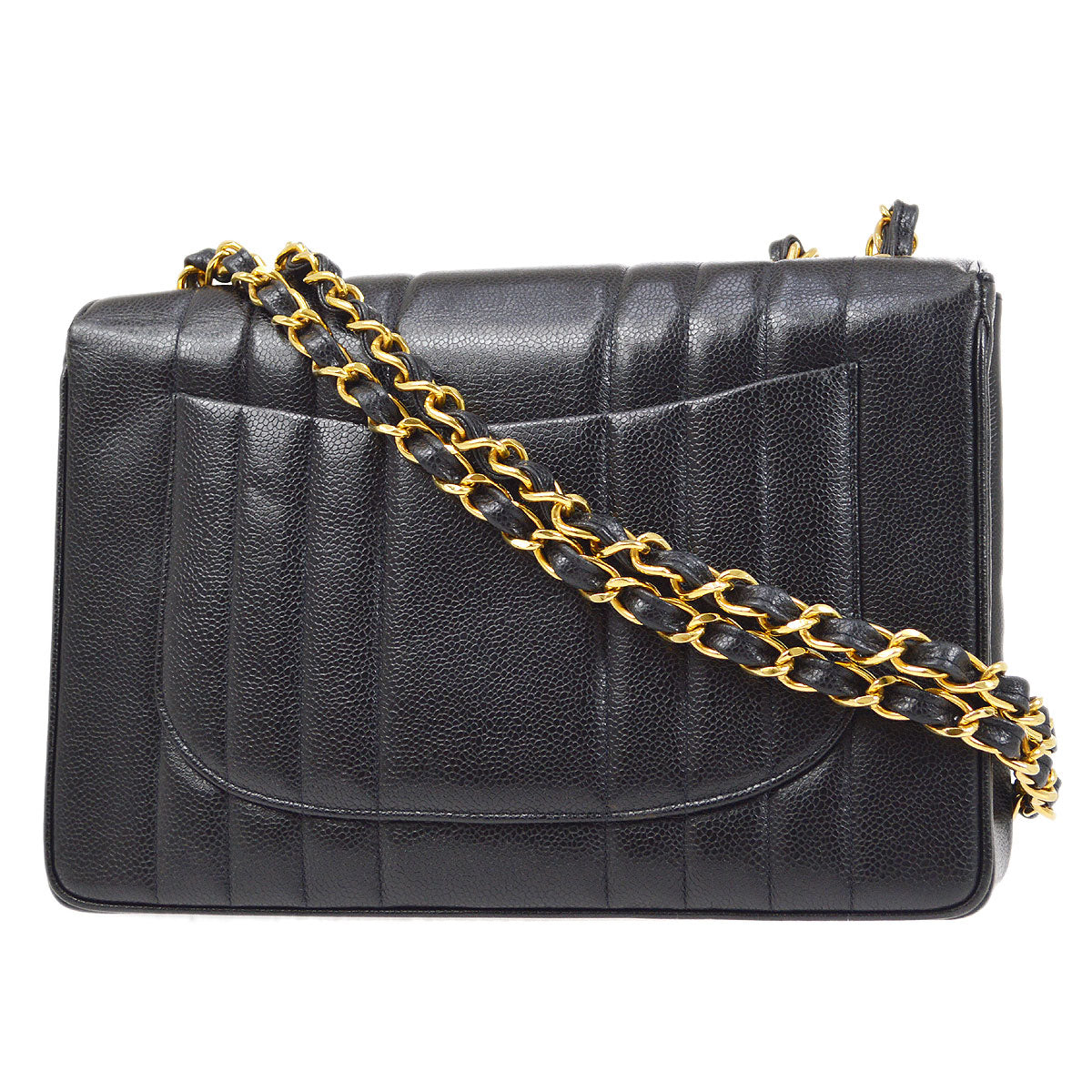 CHANEL 1991-1994 Black Caviar Vertical Classic Flap Jumbo 14367