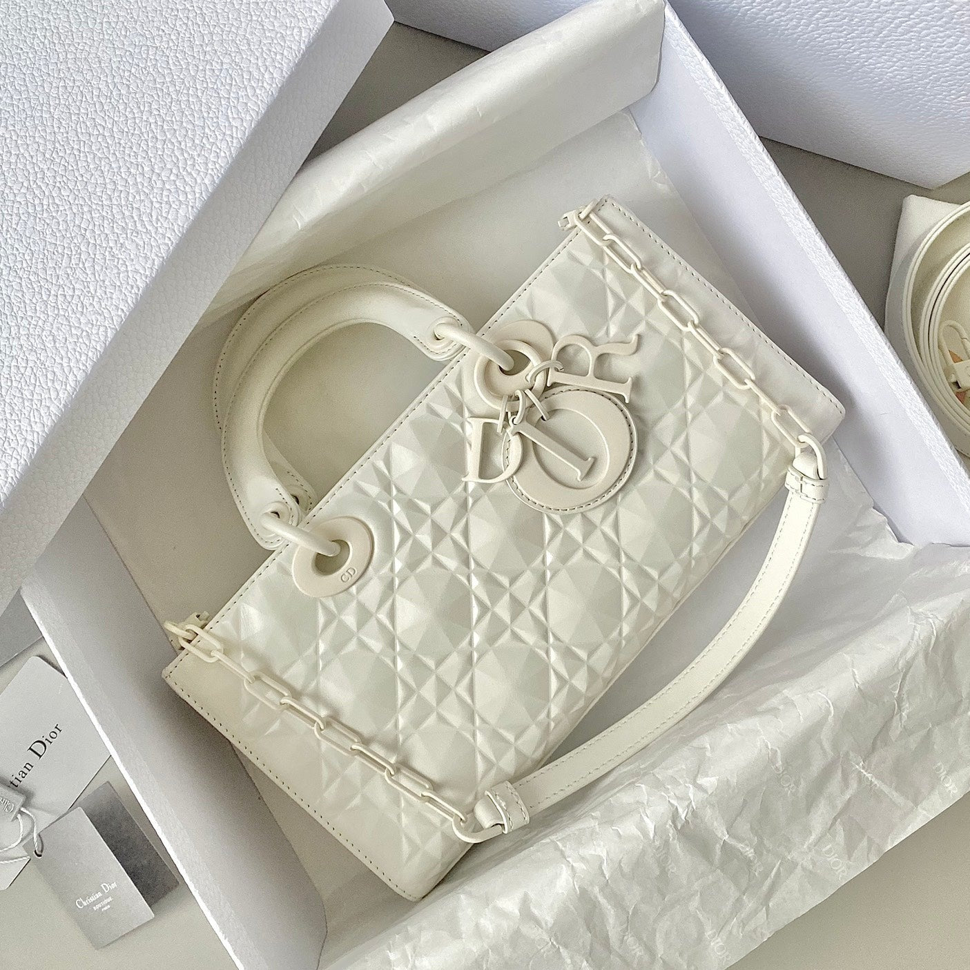 Luxury DiorMEDIUM D-JOY BAG 26 IN WHITE CALFSKIN