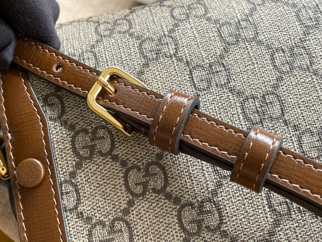 Luxury Gucci GG HORSEBIT 1955 MINI 18 BAG BEIGE CANVAS AND BROWN CALFSKIN