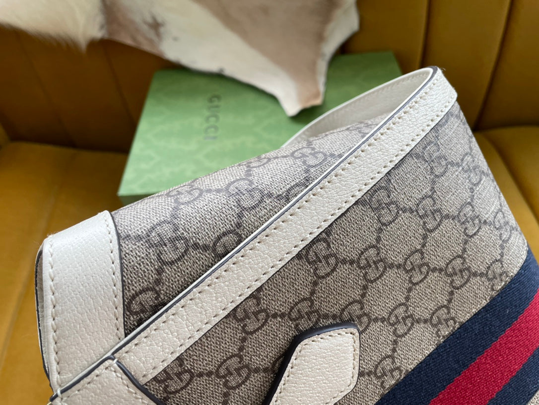 Luxury Gucci GG OPHIDIA 24 TOTE IN BEIGE CANVAS AND WHITE CALFSKIN