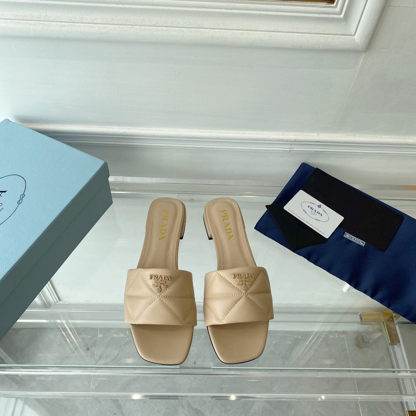 Luxury PradaSlide 25 Quilted Beige leather