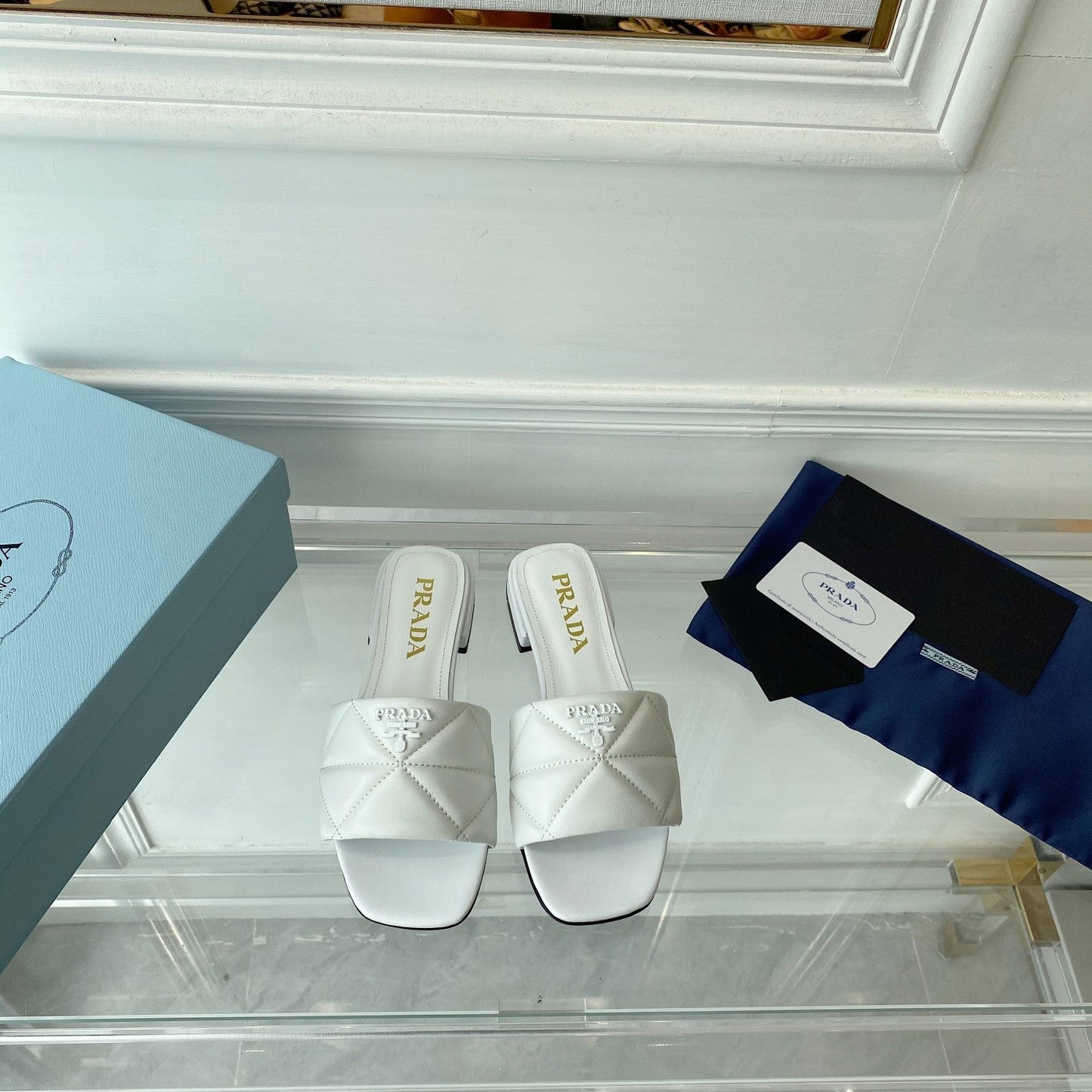 Luxury PradaSlide 25 Quilted White leather