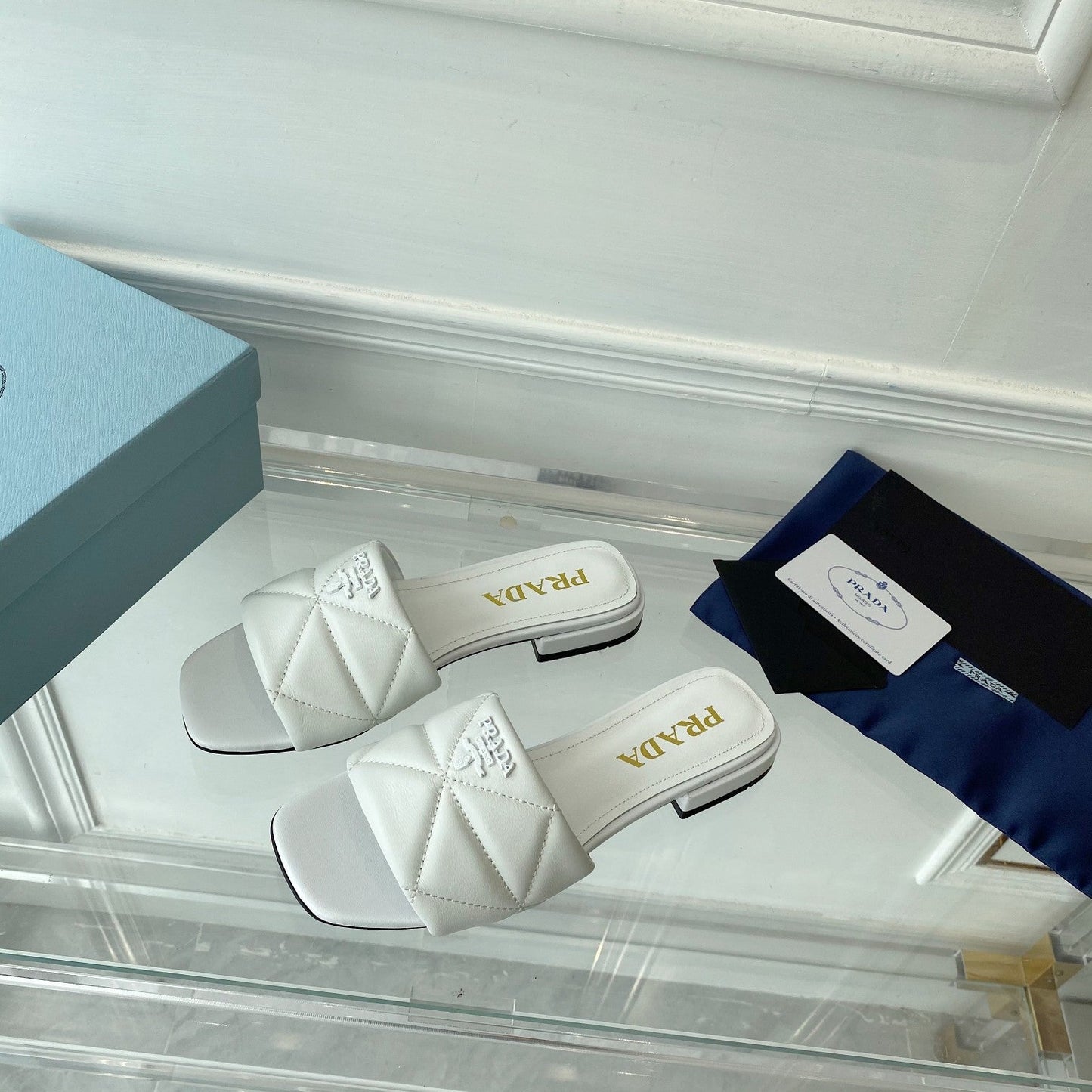 Luxury PradaSlide 25 Quilted White leather