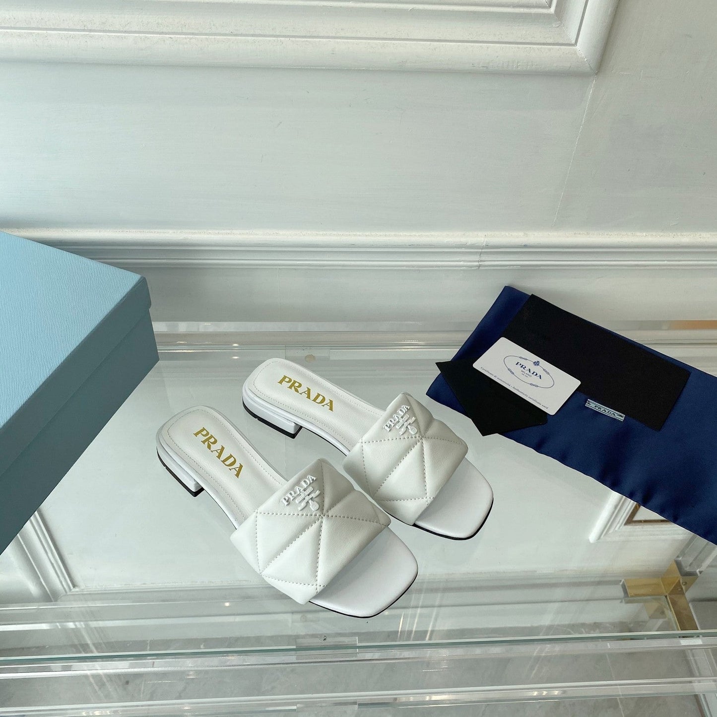 Luxury PradaSlide 25 Quilted White leather