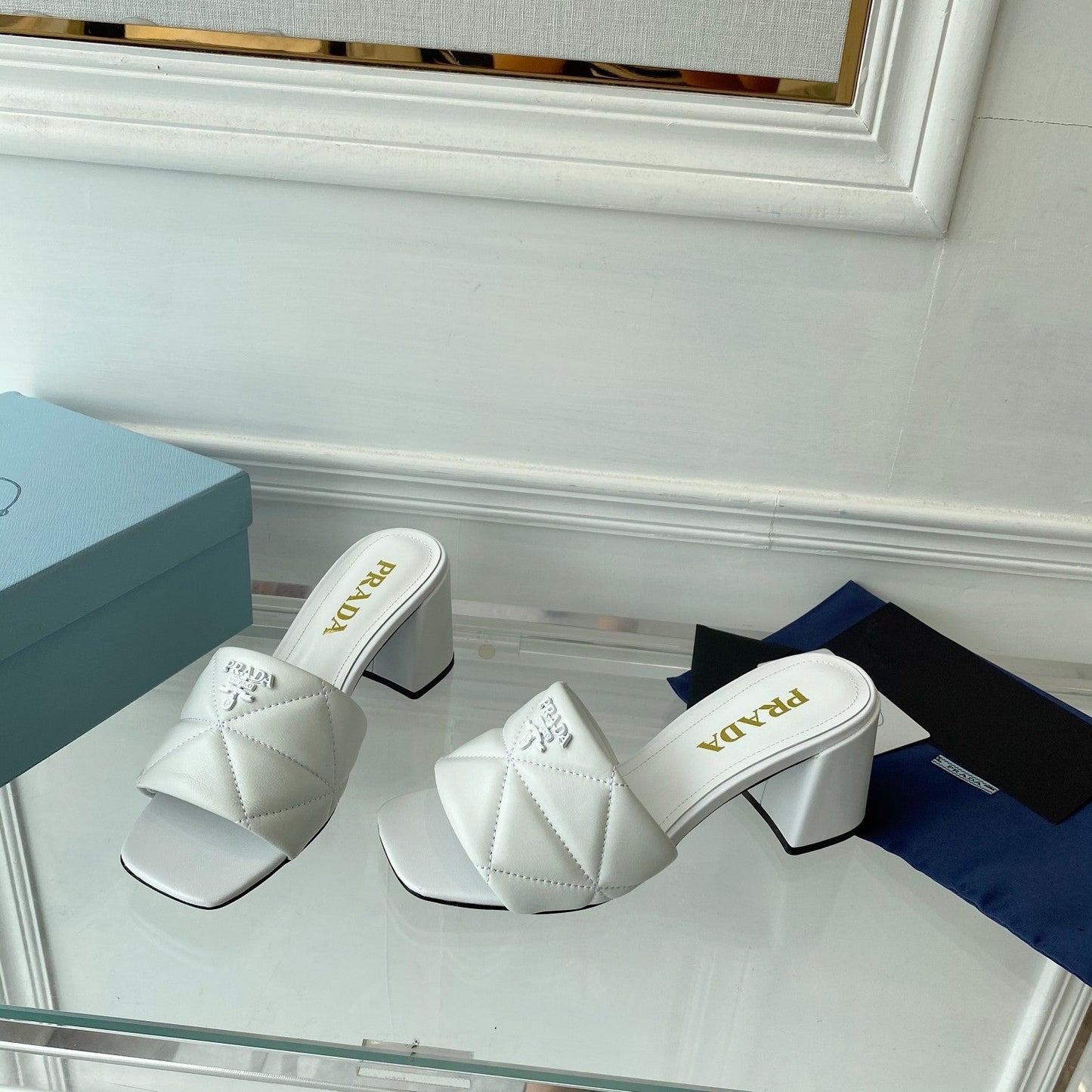 Luxury PradaQUILTED NAPPA HEELED SANDALS WHITE LAMBSKIN