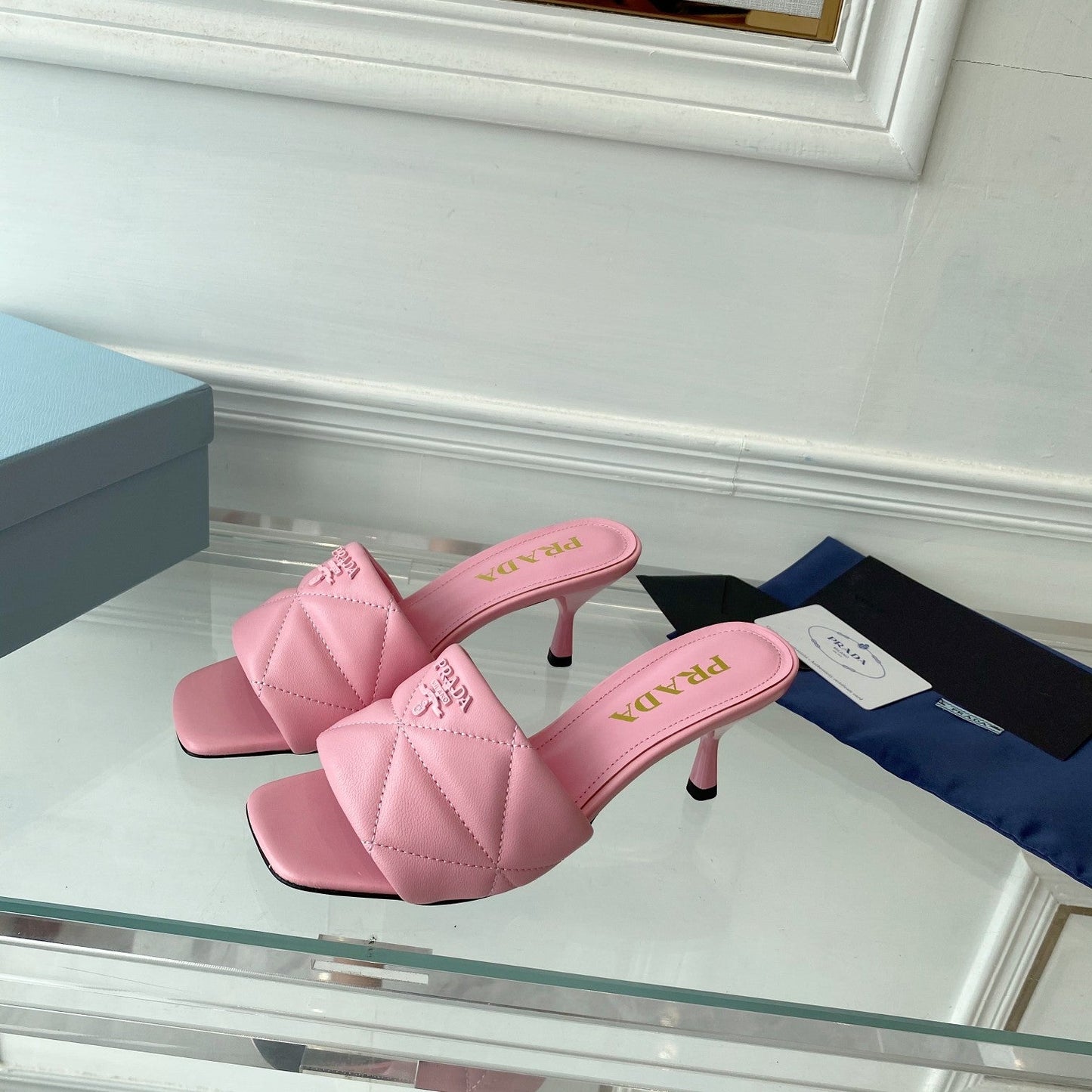 Luxury PradaHeeled Sandal 65 Pointed Sole Quilted Pink Leather