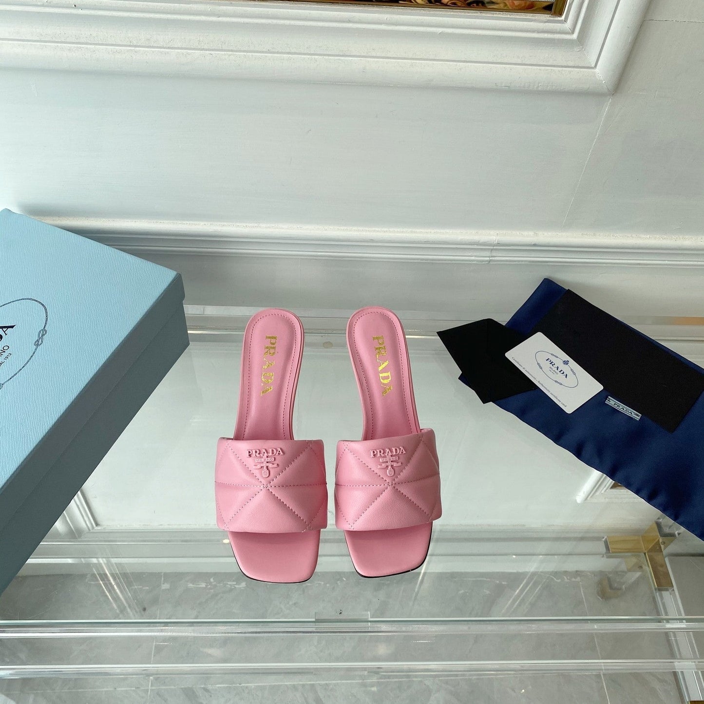 Luxury PradaHeeled Sandal 65 Pointed Sole Quilted Pink Leather
