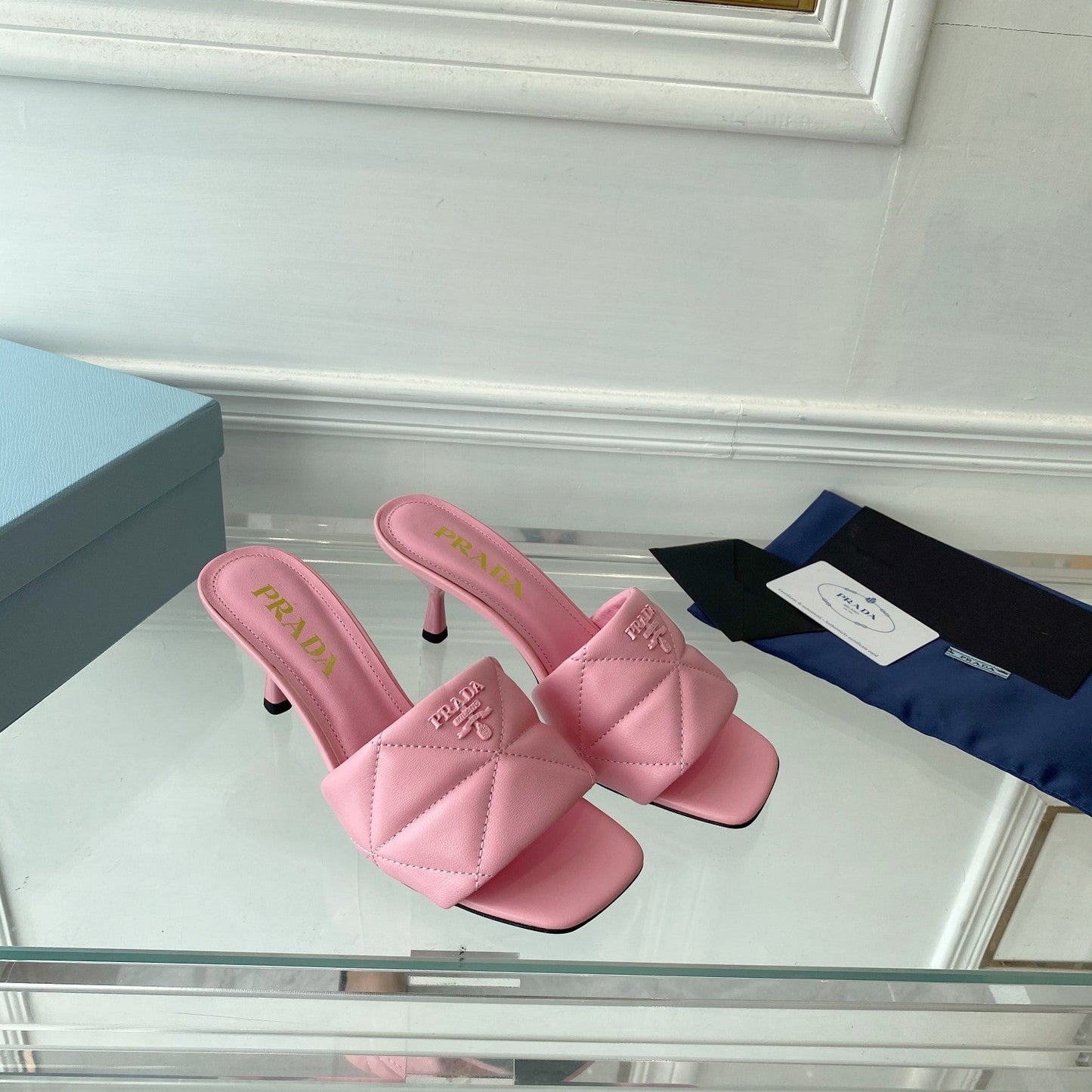 Luxury PradaHeeled Sandal 65 Pointed Sole Quilted Pink Leather