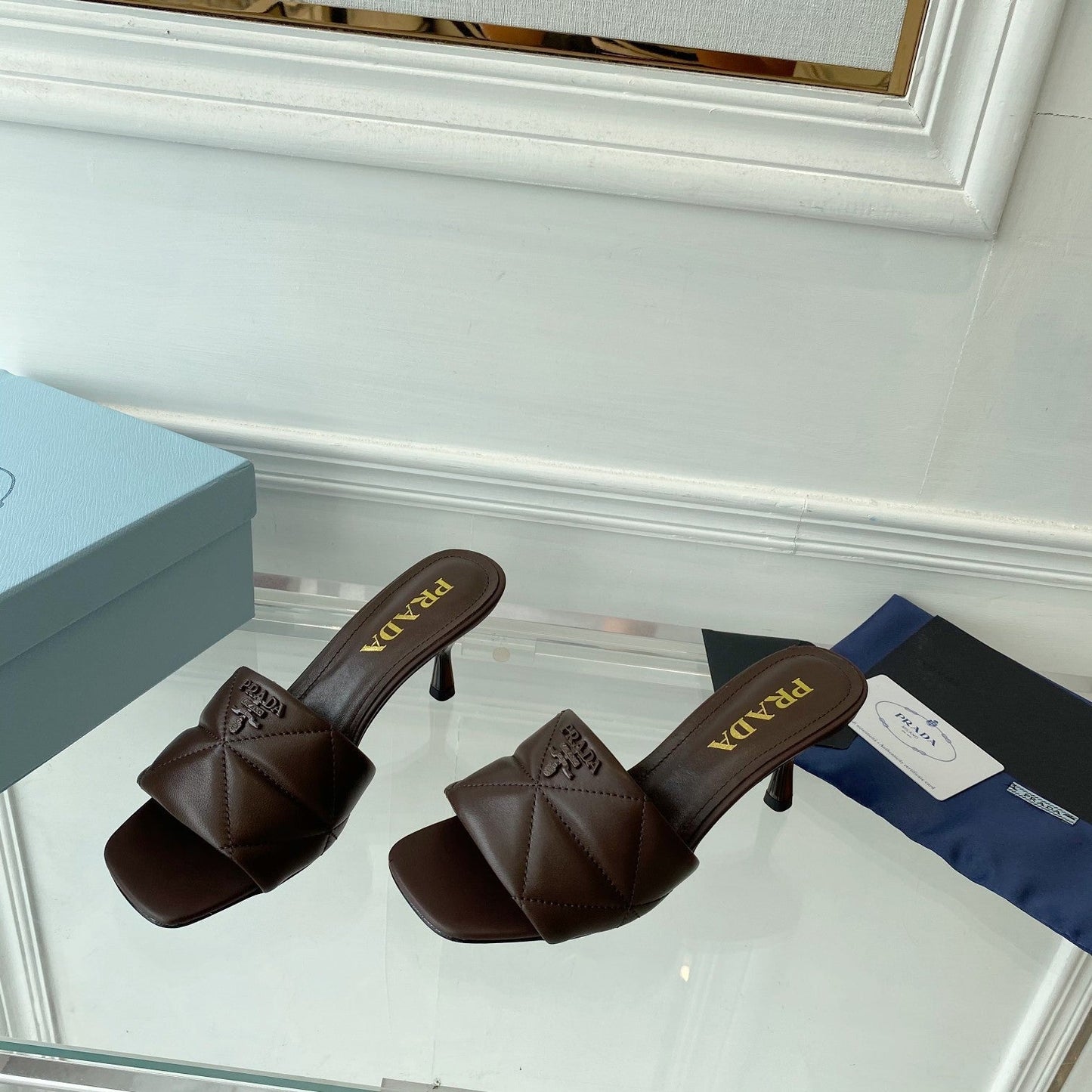 Luxury PradaQUILTED HIGH HEELS SANDALS 65 CHOCOLATE LAMBSKIN