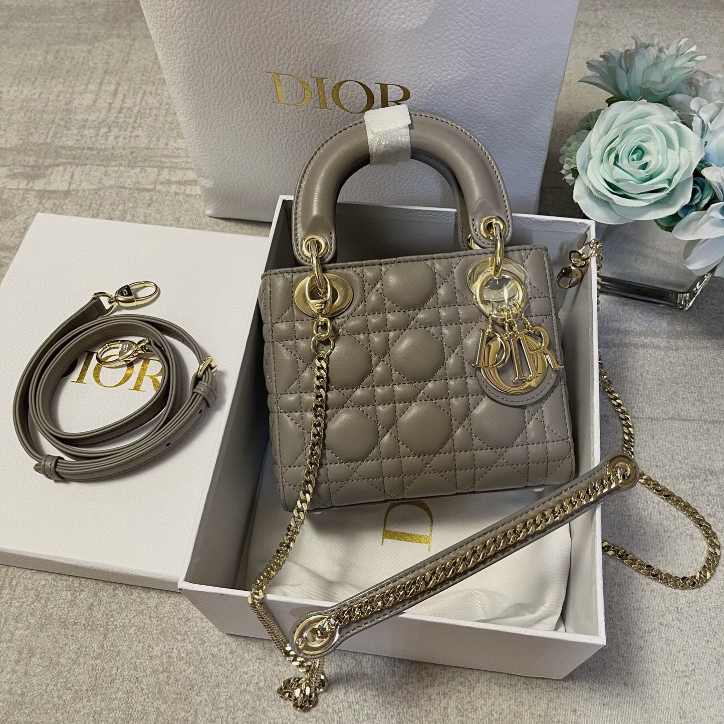 Luxury Diormini lady 17 brown grey lambskin