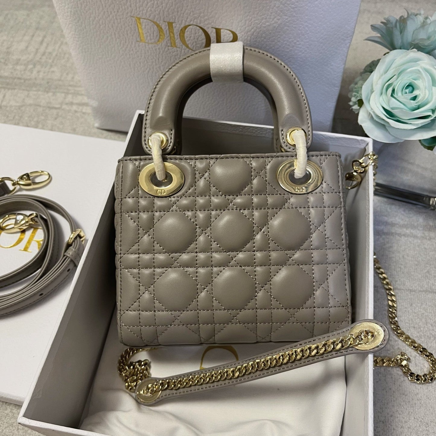 Luxury Diormini lady 17 brown grey lambskin