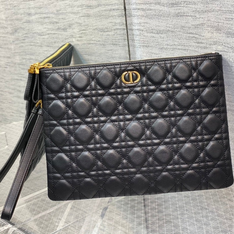 Luxury Diorlarge caro daily black calfskin pouch