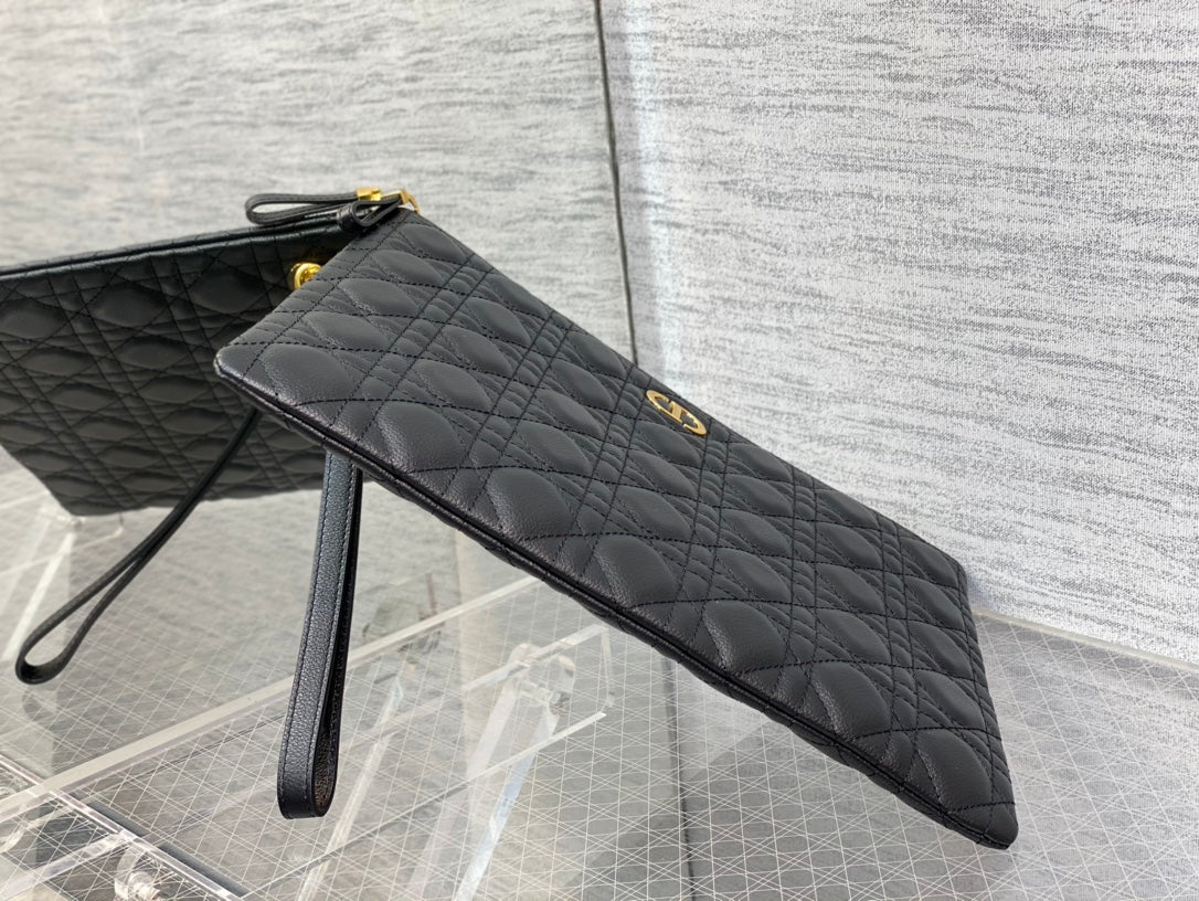 Luxury Diorlarge caro daily black calfskin pouch