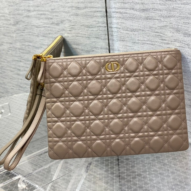 Luxury Diorlarge caro daily beige calfskin pouch