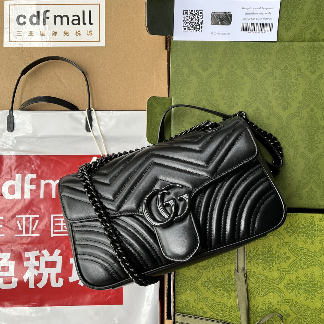 Luxury Gucci gg marmont 26cm all black calfskin