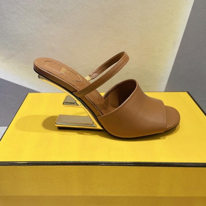 Luxury FendiLuxury FendiFIRST 95 MM HIGH-HEELED SANDAL IN SEPIA BROWN LAMBSKIN GOLD HARDWARE