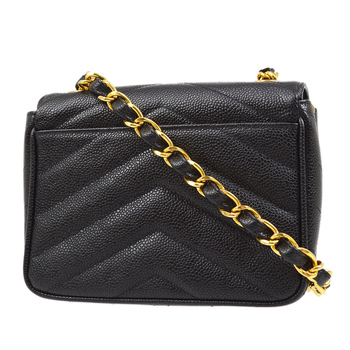 CHANEL 1994-1996 Chevron Letter Flap Mini Black Caviar 63355