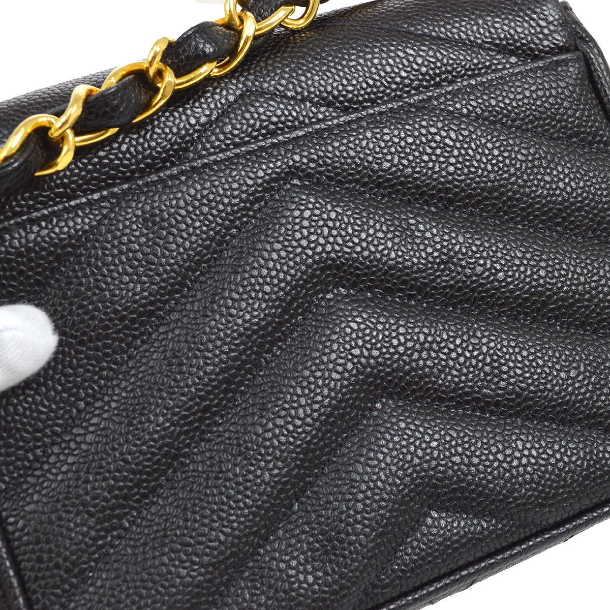CHANEL 1994-1996 Chevron Letter Flap Mini Black Caviar 63355