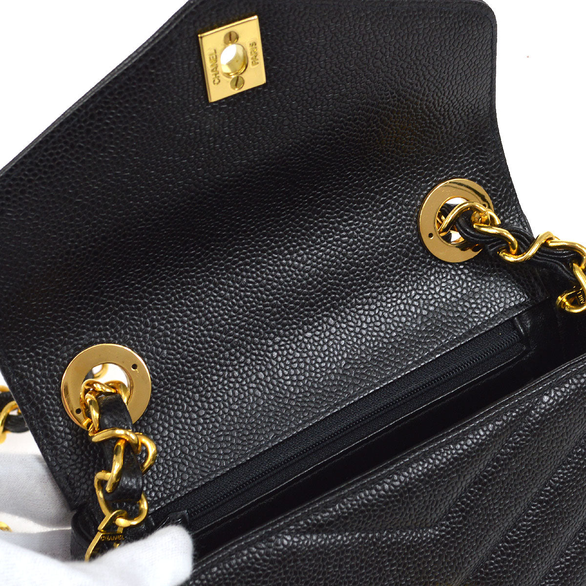 CHANEL 1994-1996 Chevron Letter Flap Mini Black Caviar 63355