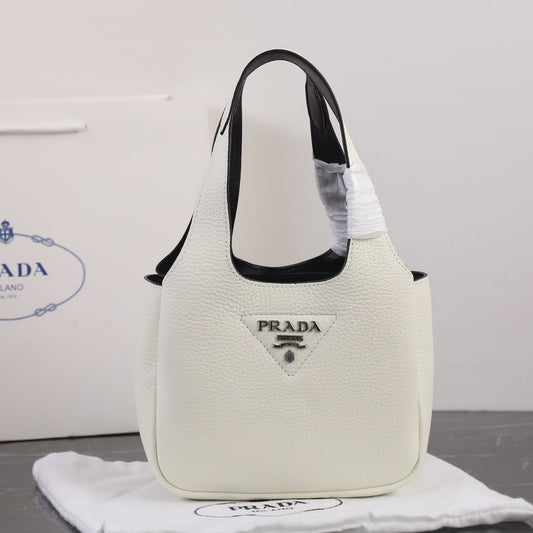 Luxury Prada18 DYNAMIQUE LOGO TOTE BAG IN WHITE CALFSKIN