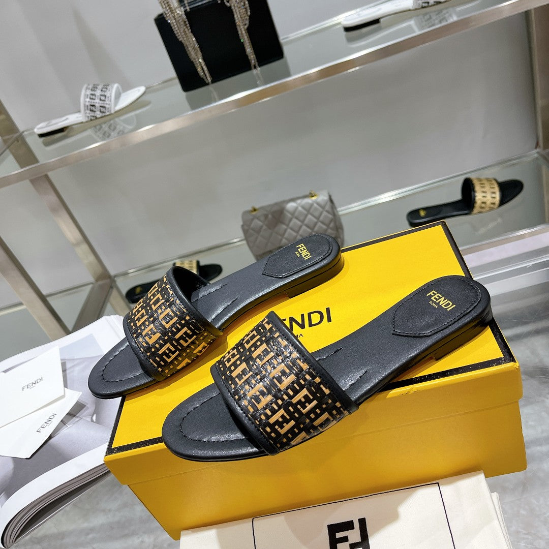 Luxury FendiFF Women Raffia Black Sandal