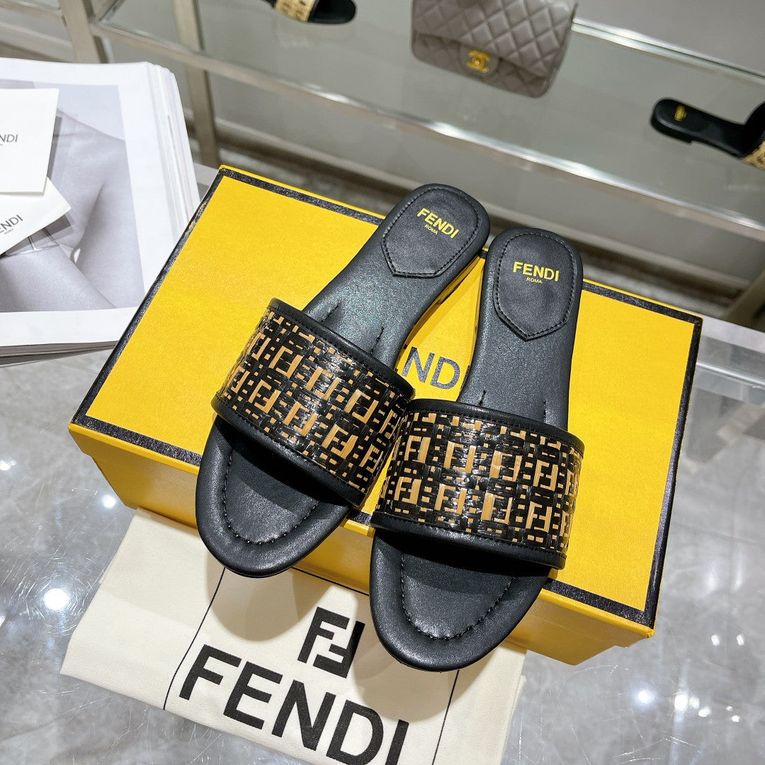 Luxury FendiFF Women Raffia Black Sandal
