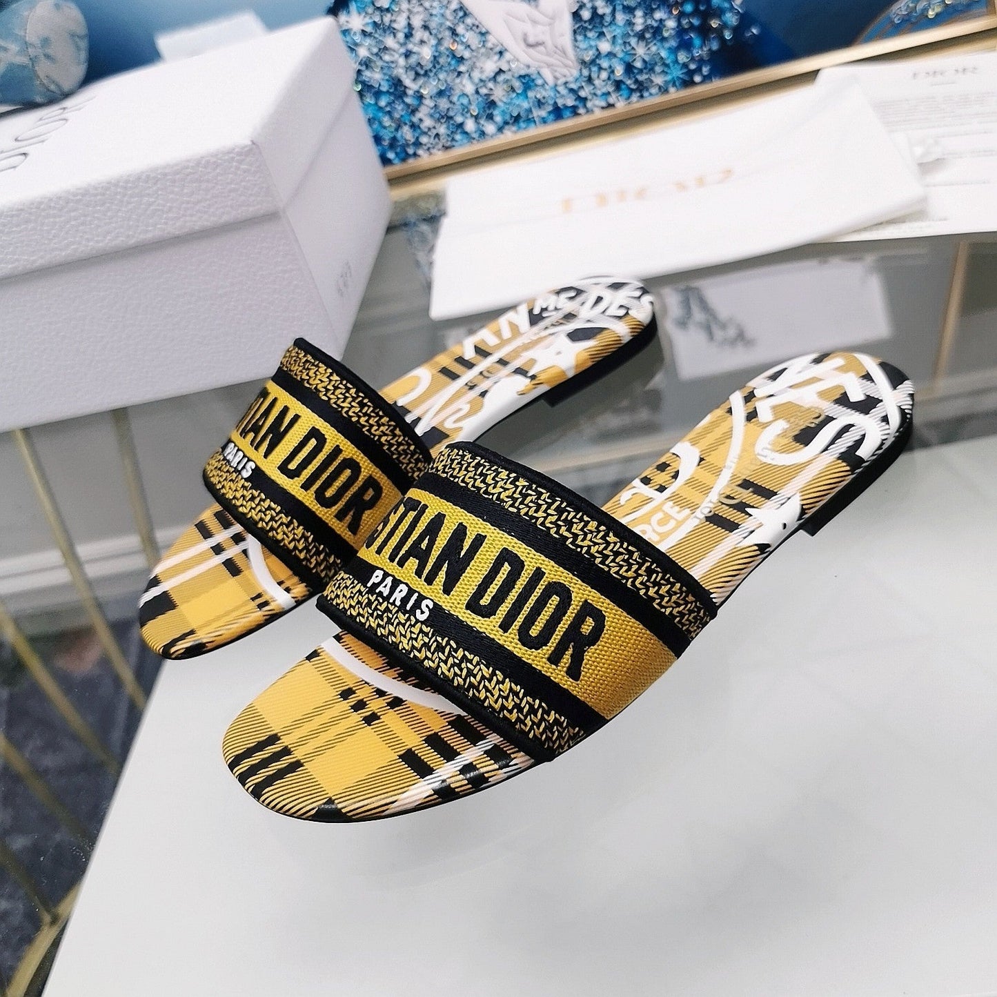Luxury DiorMule Dway Slide 10mm Multi-motifs Style 32