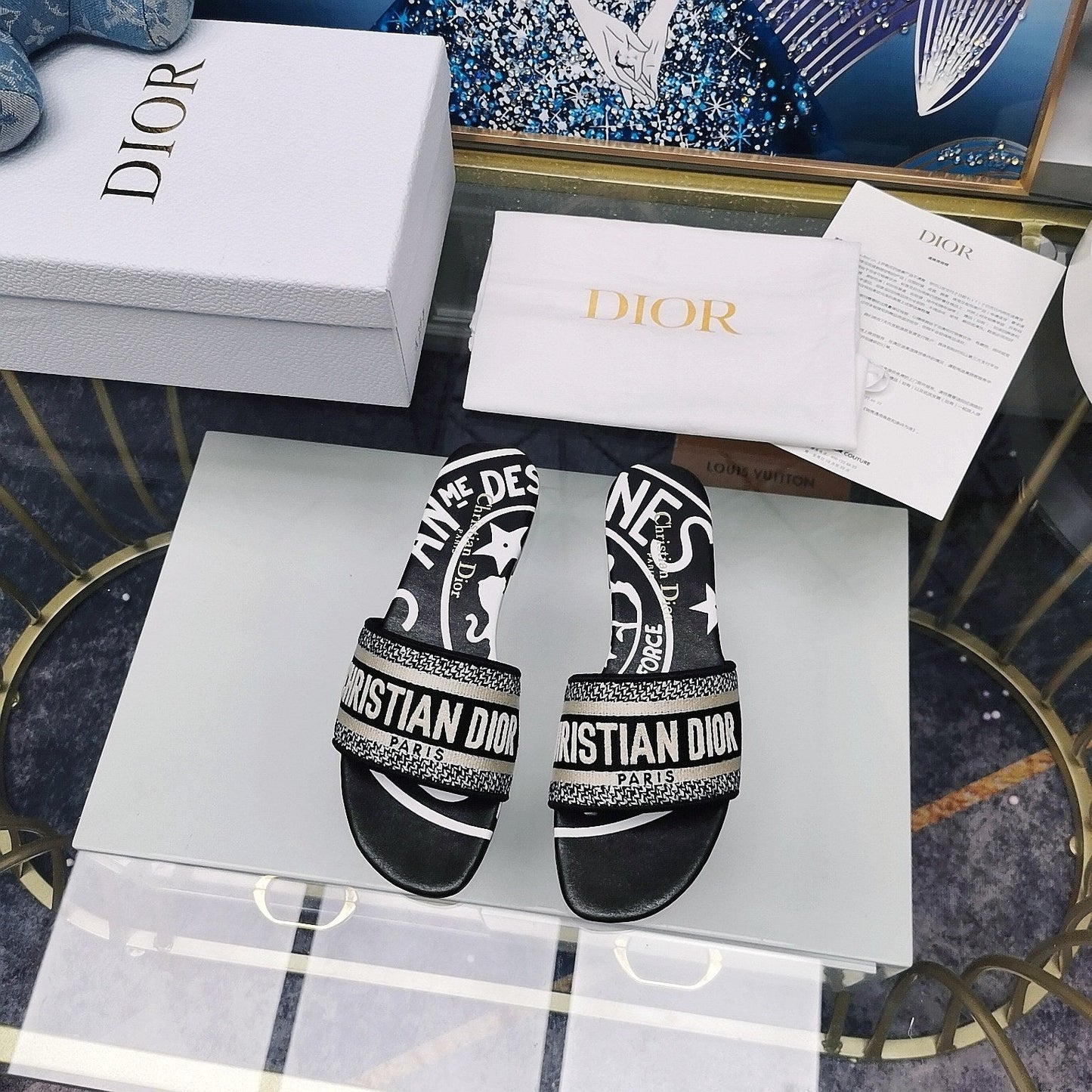 Luxury DiorMule Dway Slide 10mm Multi-motifs Style 30