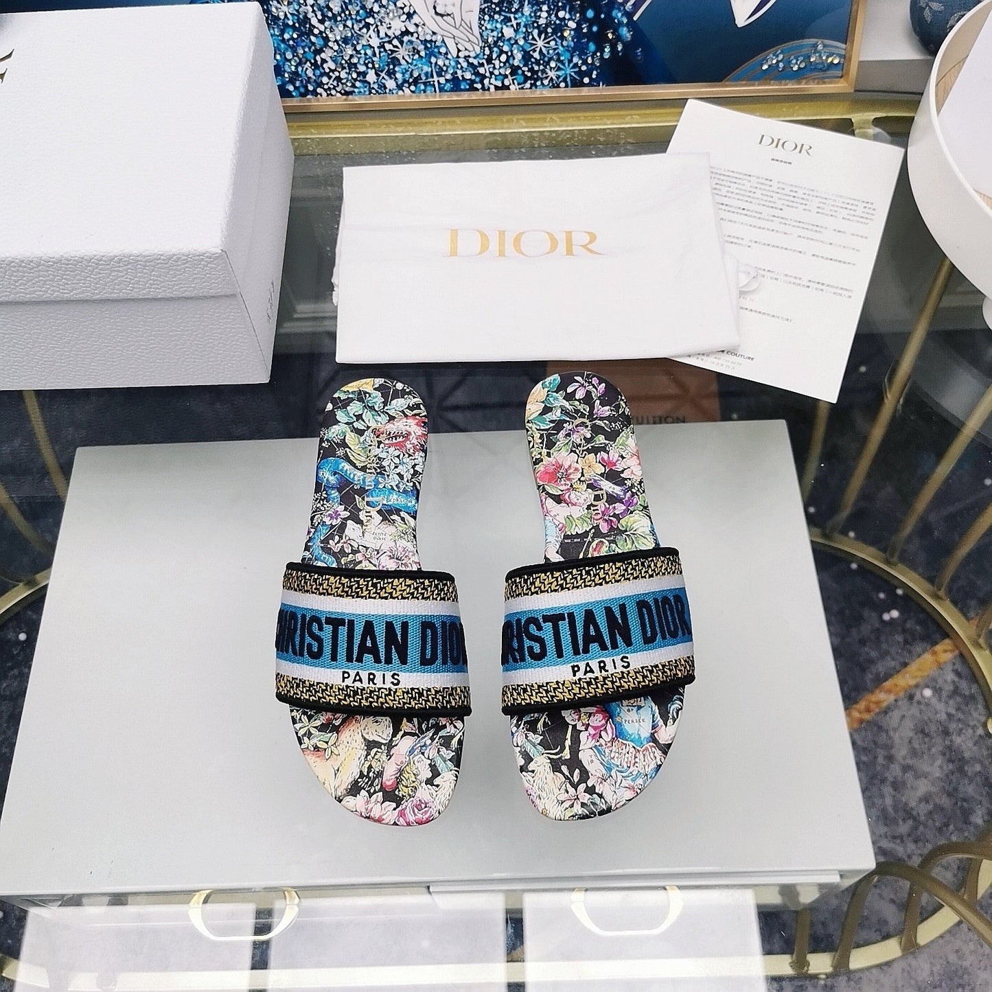 Luxury DiorMule Dway Slide 10mm Multi-motifs Style 25