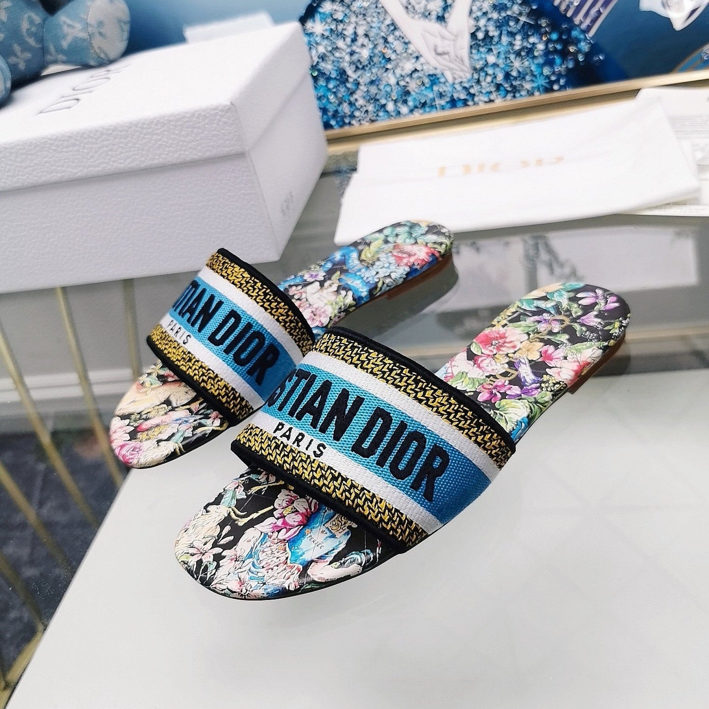 Luxury DiorMule Dway Slide 10mm Multi-motifs Style 25