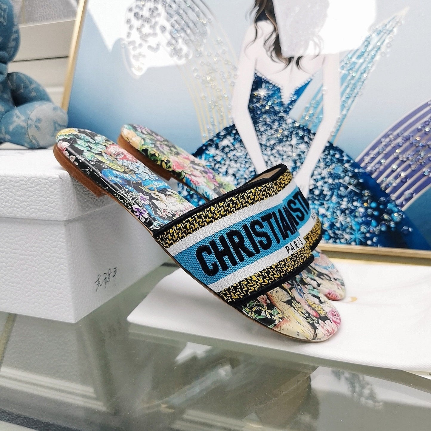 Luxury DiorMule Dway Slide 10mm Multi-motifs Style 25