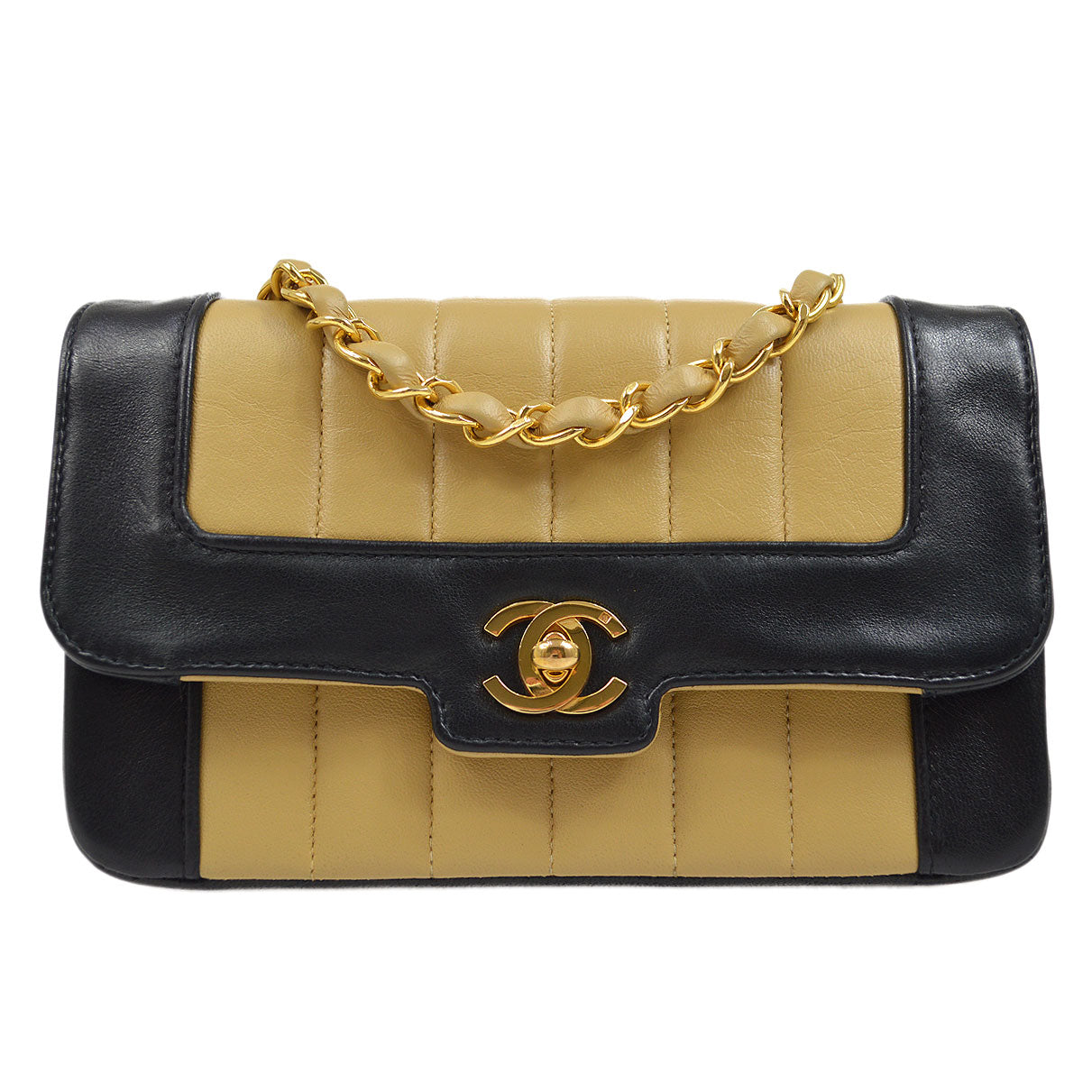 CHANEL★ 1991-1994 Lambskin Vertical Border Flap Mini 44032