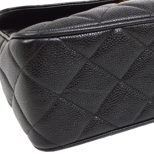 CHANEL 1994-1996 Big CC Straight Flap Bag Medium Black Caviar 84105