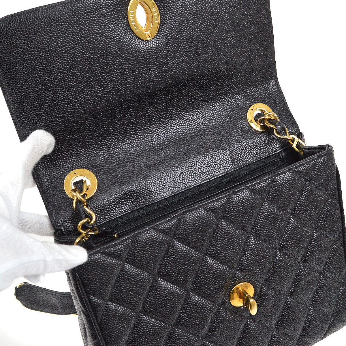 CHANEL 1994-1996 Big CC Straight Flap Bag Medium Black Caviar 84105