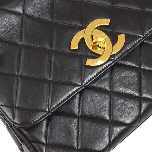 CHANEL 1994-1996 Big CC Straight Flap Medium Black Lambskin 84270