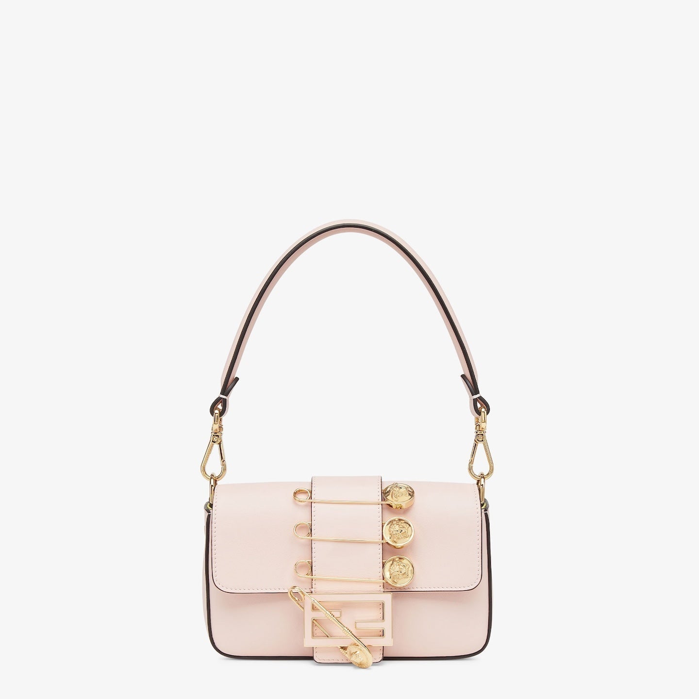 Luxury FendiLuxury FendiFENDACE BROOCH MINI 20 BAGUETTE BAG IN LIGHT PINK CALFSKIN
