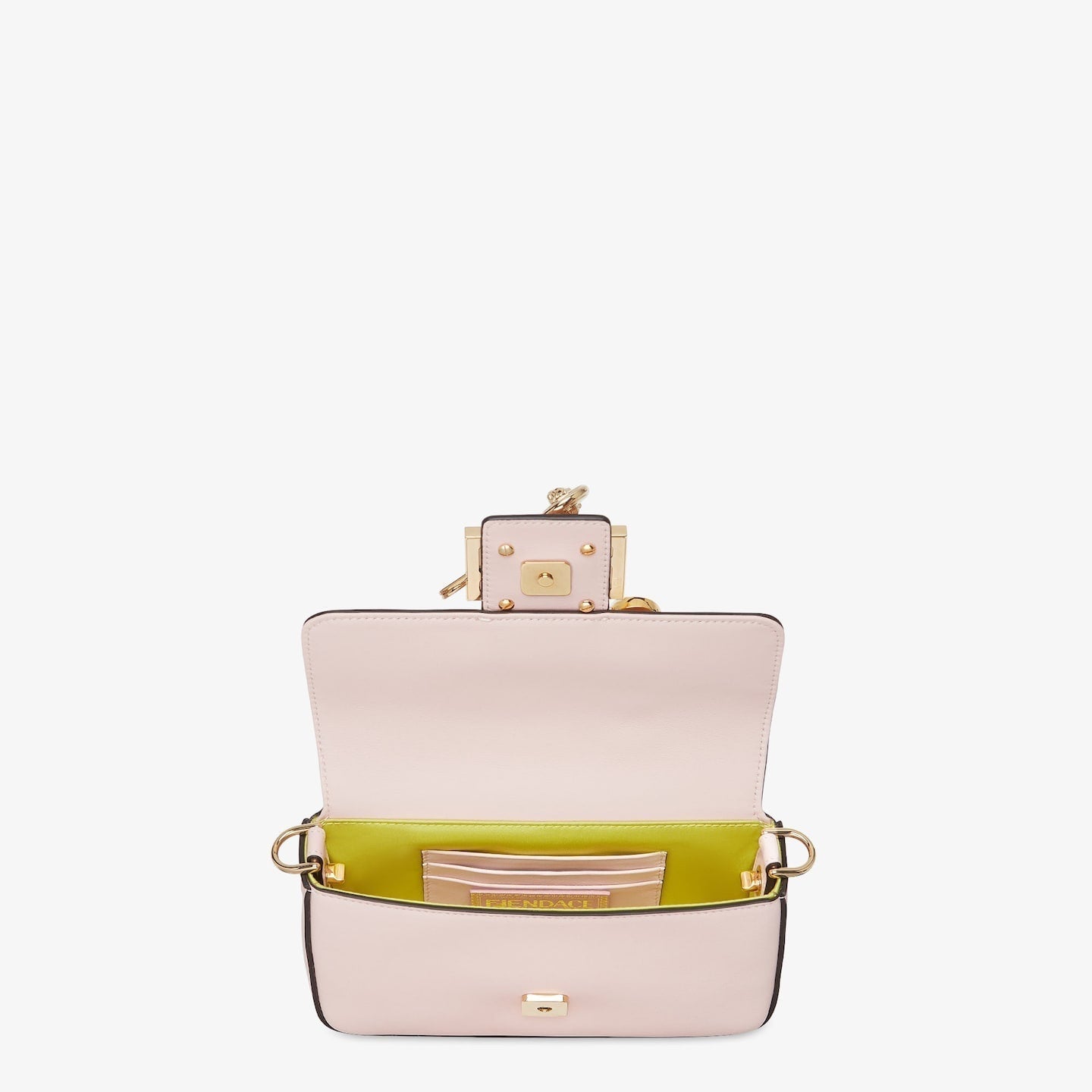 Luxury FendiLuxury FendiFENDACE BROOCH MINI 20 BAGUETTE BAG IN LIGHT PINK CALFSKIN